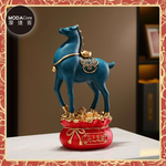 摩達客◉開運招財◉精緻創意唐彩風藍色寶馬上招財聚寶盆風水擺飾 辦公室事業 客廳玄關 春節禮品工藝, , large