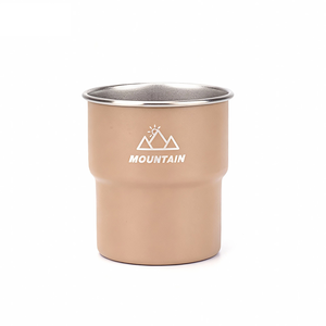 Lightweight stackable 304 stainless steel camping step cup, khaki, 1 piece (outdoor step cup, camping stackable cup, lightweight drinking cup, camping portable cup)