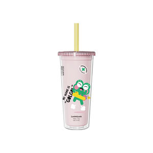 樂扣酷趣珍奶吸管隨行杯750ml-開心蛙粉