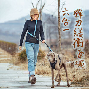 【寵愛生活本舖】六合一彈力緩衝牽繩 斜挎牽繩 防暴衝牽繩 斜背牽繩