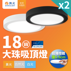 DanceLight舞光 2入組 超輕薄 1-2坪 18W 大珠吸頂燈 時尚白/貴族黑(白光/自然光/黃光)