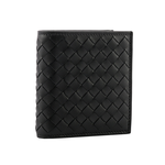 BOTTEGA VENETA 小牛皮編織對開6卡短夾/黑色, , large