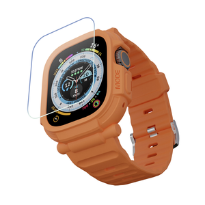 Elkson Apple Watch Ultra 49mm Quattro Pro 2.0一體成形錶帶9H鋼化膜-愛馬橘