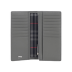 BURBERRY 銀字Logo粒紋牛皮16卡對開二折長夾(煤灰色), , large