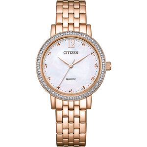 CITIZEN 星辰 晶鑽珍珠貝石英女錶-玫瑰金/31.2mm EL3108-53D