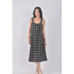 (M) osan質感棉質純棉格紋黑色洋裝二手衣, , large