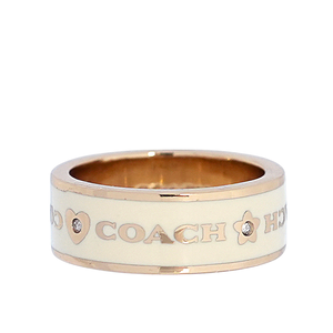 COACH 愛心及星星圖案琺瑯戒指 7號/白色/金色