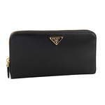 PRADA 三角牌Logo水波紋皮革ㄇ型拉鏈長夾/黑色, , large