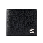 GUCCI 金屬縫線雙G Logo牛皮雙色零錢袋短夾/黑色/藍色, , large