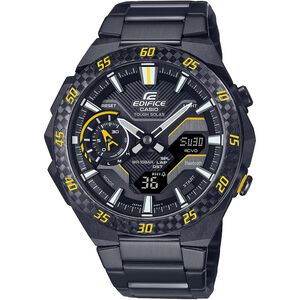 CASIO 卡西歐 EDIFICE 賽車方格旗 太陽能藍芽手錶-黑x黃色 ECB-2200RC-1A9