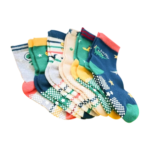 [Kaimei Cotton] MIT Made in Taiwan Pure Cotton Anti-Slip Children's Socks (Toddler Version 1-3 Years Old-Dinosaur Little Planet-8 Pairs)