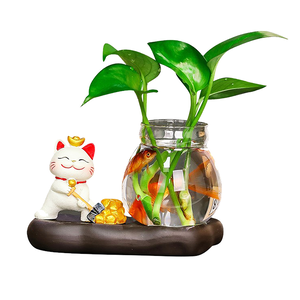Kiyodo招財貓水培植物擺件-2組