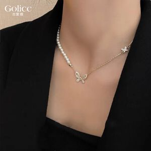 【Gulicc】古莉可 輕奢 珍珠蝴蝶 鑲鑽氣質 鎖骨鍊