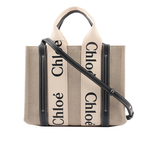 CHLOE' Woody 帆布拼牛皮手提/斜背二用托特包/小/藍色, , large