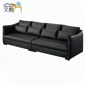 【文創集】愛達黑色透氣皮革四人座沙發椅