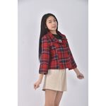 (S) 質感棉質格紋紅色外套二手衣, , large