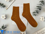 【RUNWAY】《RUNWAY SOCKS》Japanese Style Trendy Short Socks – Double Cylinder 1/2 Crew Socks with Heart Jacquard Pattern – Casual & Sporty – Khaki – Women's – 1 Pair, , large