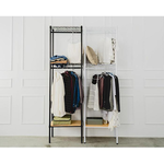 【Y HOUSE】60x30x210cm Pine Wood Three-Layer Double Rod Wardrobe with Wheels - White, , large