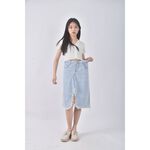(XL) weil ide丹寧牛仔質感前開岔藍色長裙二手衣, , large