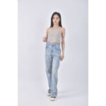 (S) jeans高腰丹寧牛仔質感棉質珍珠藍色長褲二手衣, , large