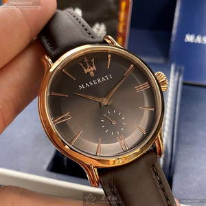 [星晴錶業]MASERATI手錶,42mm,R8851118006古銅色錶面玫瑰金錶殼咖啡色真皮皮革錶帶款