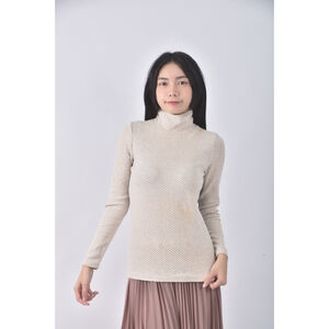(S) 棉質點點杏色長袖上衣二手衣