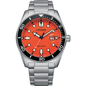CITIZEN 星辰 光動能潮男時尚大三針手錶-橘 AW1760-81X