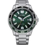 CITIZEN 星辰 光動能紳士手錶-銀x綠 AW1526-89X, , large