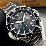 [星晴錶業]ARMANI手錶,42mm,AR00014黑色錶面黑錶殼銀色精鋼錶帶款, , large