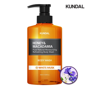 [巨林生化科技]【KUNDAL昆黛爾】HONEY&MACADAMIA Pure Natural Moisturizing Refreshing Body Wash 500ml(WHITE MUSK)