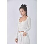 (S) 【安于晴Charlene私服】質感修身短版假兩件白色長袖上衣二手衣, , large