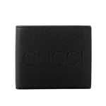 GUCCI Aria 系列標誌壓印皮革對開6卡短夾/黑色, , large