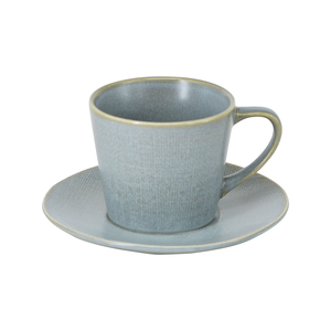 Handcrafted Embossed Kiln-Glazed Ceramic Coffee Cup and Saucer Set