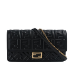 FENDI Baguette FF Logo 浮雕納帕皮革二用皮夾式鍊包/WOC/黑色, , large