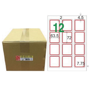 【龍德】LONGDER 三用電腦標籤 A4 12格 圓角 63.5*72mm 紅框1000張/箱 LD-815-J-B(適用雷射、噴墨、影印)
