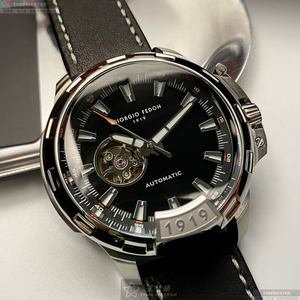 [星晴錶業]GiorgioFedon1919手錶,46mm,GF00056內容錶面銀錶殼深黑色真皮皮革錶帶款