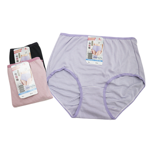 大尺碼橫條包臀高腰女內褲-8758-XL-3件