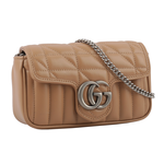 GUCCI GG Marmont 交叉縫線皮革翻蓋肩背/斜背鏈包(mini款)/裸粉色, , large