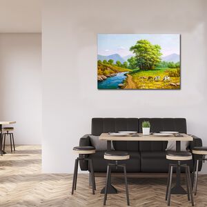 【御畫房】溪邊牧牛 國家一級畫師手繪油畫60×90cm(VF-07)