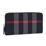 BURBERRY 大格紋帆布ㄇ形拉鍊長夾/海軍藍/灰色, , large