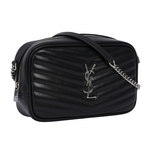 YSL Mini Lou 銀字V紋小牛皮相機包/斜背包/黑色, , large