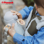 【日本孔雀Peacock】耐衝擊底座  背帶式 一鍵彈開吸管杯 兒童不鏽鋼保溫杯水壺400ML-星光黃, , large