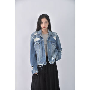 (M) american eagle丹寧牛仔棉質純棉刷破藍色外套二手衣