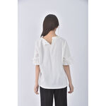 (S) fashion質感圓領白色長袖上衣二手衣, , large
