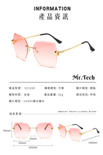 MR.TECH 米特克 UV400太陽眼鏡時尚男女中性大框墨鏡(鑲鑽合金幾何切割框WE-S31264-多色選) 紫橙粉漸層, , large