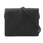 BOTTEGA VENETA Cassette 小羊皮編織小款斜背包/黑色, , large