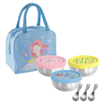 【KOM】雙層不鏽鋼矽膠密封兒童碗 獨角獸/汽車/恐龍三款各一入組 贈便當袋(幼兒園指定/圓匙升級), , large