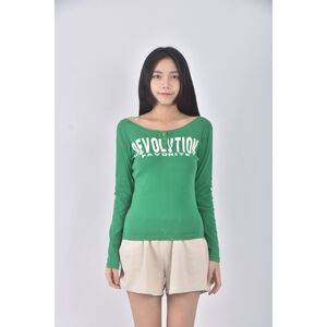 (S) 質感綠色長袖上衣二手衣