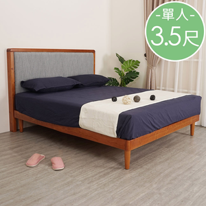 【Homelike】喜家居單人3.5尺貓抓布實木床架組(柚木色)(2028)
