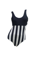 QXHEE.T.台灣製．平口背心式連身泳衣QX-M07  黑白條紋-S, , large
